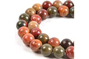 LIFAVOVY Genuine Picasso Jasper Beads for Jewelry Making Gemstone Semi Precious Stone Round 8mm Strand 15"(46-48pcs)