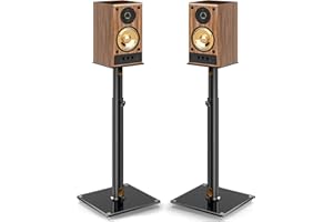 5Rcom Uniwersalne stojaki głośnikowe do dźwięku przestrzennego, zestaw 2 stojaków podłogowych, regulacja wysokości w zakresie 830–1100 mm, każdy mieści 5 kg, zarządzanie kablami, łatwy montaż, czarne