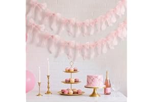2 st Rosa Rosettbanderoll – DIY Dekoration med 12 Rosetter per Sträng och 2m Tråd för Födelsedagar, Baby Shower och Festdekor