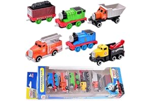 MIFKLMV 6 Pcs Treno Giocattolo, Macchinine in Lega per Bambini, Mini Treno Giocattolo, Set di Decorazioni per Torte, Modello di Treno Pull-Back Simulato, Set Regalo per Bambini per Ragazzi e Ragazze