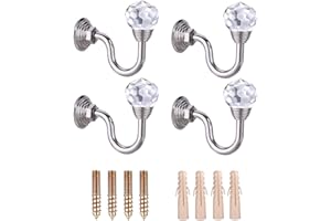 Belvanr Ganci per Tende in Sfera Cristallo 4 Pezzi Ganci Fermatende Decorativi in Metallo Ganci Fermatende da Muro di Cristallo Gancio Ganci per Tende a Muro Ganci Fermatenda (Argento)