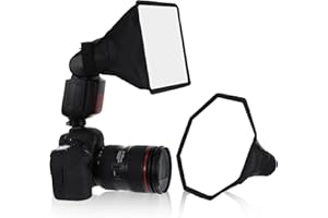 YOLEV 2 Stück Blitz Diffusor 2 in 1 Blitz Reflektor Flash Diffuser Light Softbox Leichter Speedlite-Softbox Universal Stoff Diffusor (20cm Achteck Softbox + 17x15cm für Blitzgerät)