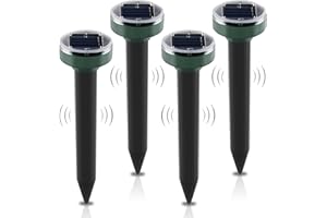 ONEVER Solar Mole Repellent, 4 Pack Ultrasonic Solar Power Animals Repeller Waterproof for Outdoor Garden Lawn Yard Get Rid of Moles Voles Gophers Rats Rodents