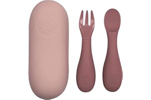 TUM TUM Posate Bambini con Custodia, Set Cucchiaino Svezzamento e Forchetta per Neonati, 6m+, Rosa