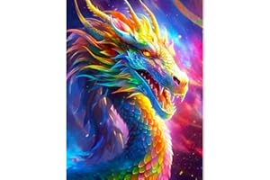 LWZAYS 5D Colourful Dragon Diamond Painting Kits for Adults, DIY Full Drill Colorful Crystal Rhinestone Embroidery Craft for Home Decor and Gifts 16x12 inch