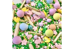 BAKE BOX BOUTIQUE Easter sprinkles for cakes cupcake edible toppers sprinkle mix blend lilac pink yellow gold green pearls decoration baking biscuits cake topper balls chocolate balls BUNNY MEADOW