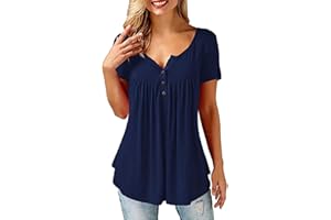 Tuopuda Magliette Donna Estive T-Shirt Ruffle Design Camicette Scollo a V Pullover Maglie a Maniche Corte/Manica Lunga Bottone Tops Traspirante Allentato Shirt Casual Camicia Manica Pieghettata Bluse