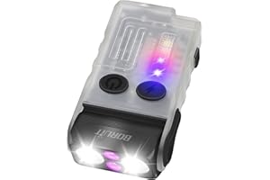 BORUIT V20 Latarka akumulatorowa LED 1000LM z 365nm UV, czerwone zielone niebieskie ciepłe światło, obracana o 180°, 110 dB brzęczyk, 13 trybów IP67 wodoodporna mała latarka(biała)