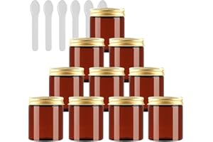 PQPAUTY 24 Pièces Vides Petit 250 ml Marron Cosmétique Pot en Plastique avec Couvercle Or 250 g Pots de Cosmétique Crème de Bouteille Contenant avec 6x Spatules