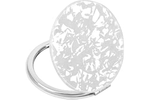 YTZJ DIRECT Portable Pocket Makeup Mirror for Girls Women Men, White Cute Travel Handbag Cosmetic Mirrors 1X & 2X Magnification, Foldable 2-Sided Beauty Compact Vanity Mirror with 3D Shell Pattern, Round