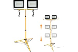 ‎JIUBIAZ Jiubiaz LED Baustrahler mit Stativ, 2x100W 8500LM LED Strahler 6000K Kaltweiß Baustellenleuchte mit 1m Kabel, HöHenverstellbar 360 Grad Drehbar, IP66 Wasserdicht fü Innen-Außen(kein Stecker)