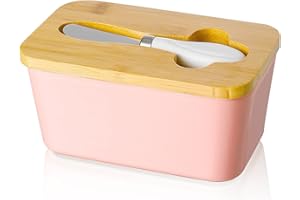 Beurrier en Porcelaine, Candiicap Boîte à Beurre avec Couvercle et Couteau à Beurre, Conteneur de Beurre avec Bague d'Étanchéité en Silicone pour Tous les Types de Beurre (Rose Mat)