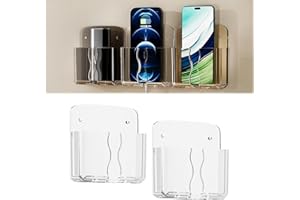 YueJieSelected Pack of 2 Mobile Phone Wall Mount with Adhesive, Wall Mount for Smartphones, Universal, Wall Mounting, Acrylic, Hand Free, Ideal for Bedrooms, Bathrooms, Kitchens, Motorhomes