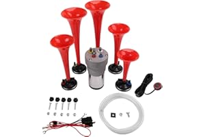 FARBIN Musical Air Horns Plays Dixieland Melody Music Horn Dixie Air Horn with Button Multi-frequency Sound Five Trumpet Dixie Truck Horn with Compressor for Any Vehicle (DIXLAND Musical Horns Kit)