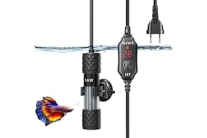 GlowUp 50W Chauffage d’Aquarium sumersible AC220-240V avec régulateur de température Externe 18-34℃ Fil de 1.36m Chauffage d’Aquarium pour Poissons, Tortue (20L)