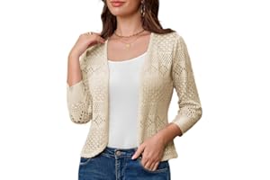 GRACE KARIN Damen Elegant Strickjacke V Ausschnitt 3/4 Ärmel Festlich Bolerojacke Leicht Solid Cardigan