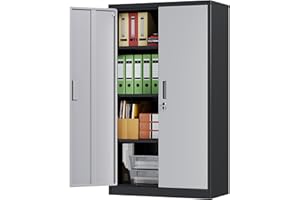 SUPEER Armadio in metallo con 3 ripiani regolabili in altezza, in lamiera di acciaio verniciato a polvere, per attrezzi, garage, altezza 140 cm x larghezza 80 cm x profondità 40 cm (nero/grigio)