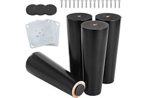 Moendergo Gambe per mobili in legno di faggio massiccio, 4 pezzi, 15 cm, di ricambio, per divano, tavolo, comò, con viti, piastra di montaggio e protezione antiscivolo (nero)