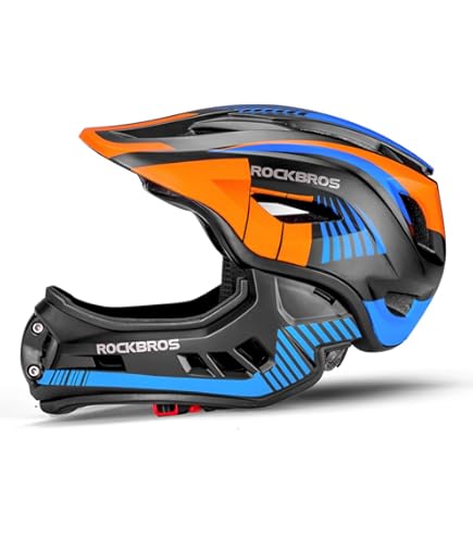 Fullface Helm Kinder, Kinderhelm, 2 in 1 Fahrradhelm Motocross Helm mit Abnehmbarem Kinnschutz für Rollerskaten Roller BMX Sport & Freizeit