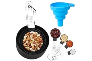 HAOMEEDUO 8 PCS Tasses et Cuillères à Mesurer en Plastique avec 1 Entonnoir en Silicone, Set de Cuillères à Mesurer en Acier Inoxydable Measuring Cups and Spoons Doseurs Cuisine Cups pour Sauce Sucre