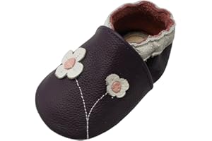 YALION Krabbelschuh Babyschuh Lauflernschuh Jungen Mädchen Baby Weicher Flexibles Leder mit Mokassins Wildledersohlen Elastische Knöchel Lederpuschen