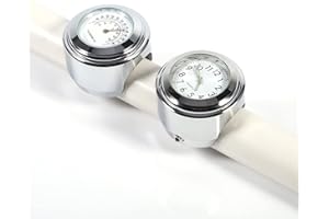 Tyenaza Motorcycle Handlebar Clock Thermometer, 1 Pair 7/8" 1" Waterproof Universal Motorbike Handlebar Mount Watch Clock and Thermometer Temp