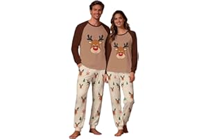 DEHOLIFER Weihnachten Schlafanzug Paar Sets, Weihnachten Familie Pyjama Sets, Weihnachtspyjama Baumwolle für Damen Herren Christmas Pyjama Family Set Langarm Oberteile + Pyjamahosen Zweiteiliger Nachtwäsche