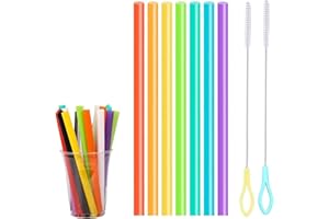HCYANGZHANG 24 Stück Bubble Tea Strohhalme,Bubble Tea Strohhalme mit 2 Reinigungsbürsten, Farbige Spitzes Dicke Trinkhalme Plastik, Geeignet für alle Arten von Smoothie Milchshakes (10mm×26cm)