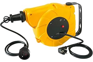 Electraline Avvolgicavo Elettrico Automatico a Molla con Staffa di Fissaggio a Muro, Polipropilene, Giallo, 8 M