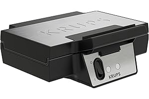 ‎KRUPS Krups FDK Iconic Waffeleisen, 850 W, keramikbeschichtete Antihaft-Platten, ikonisches Design, vertikale Aufbewahrung, benutzerfreundlich, Schwarz/Edelstahl, FDK261