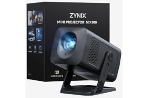 Integrerade appar och Android 14: ZYNIX videoprojektor stöder 4K och 1080P | Mini projektor 400 ANSI, 210° roterande keystone-bil, smart projektor med WiFi 6 och Bluetooth 5.4, NIX500