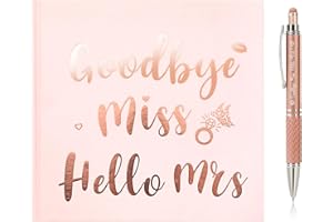 HOWAF Goodbye Miss Hello Mrs Notebook Pink & Rose Gold Hen Party Guest Book Team Bride Advice Book Hen Party Keepsake Gift For The Bride To Be, Includes Rose Gold Diamond Pen
