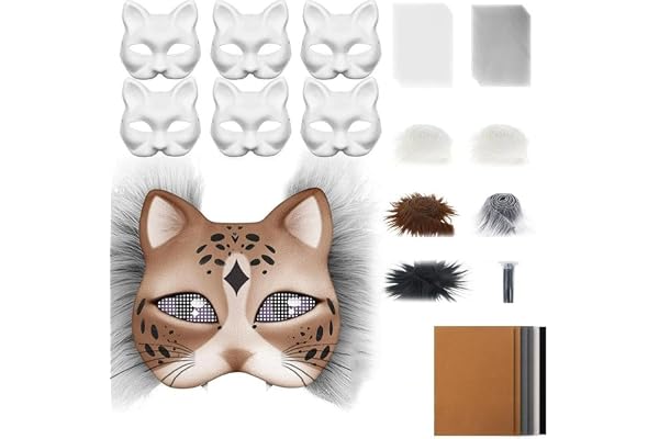Kit de 42 masques Therian à faire soi-même, ensemble d'accessoires pour les débutants avec masque de chat vierge en fausse fourrure, feutre, tissu en maille plastique