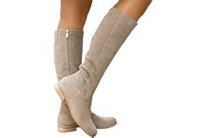 Briskorry Botines para mujer, clásicos, de ante, con cremallera, de entretiempo, media altura, beige, 40 EU