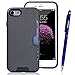 Produktbild Yokata 2 in 1 iPhone 7 Hülle 2 Layer Case Weich Silikon Gel Schwarz Innere + Hart Plastik PC Rüstung Backcover Armor Mode Anti-Rutsch Slim Handyhülle mit Kartenfach Schutz Anti-stoß Dünn Schutzhülle Protective Cover - Grau + 1 x Kapazitive Feder