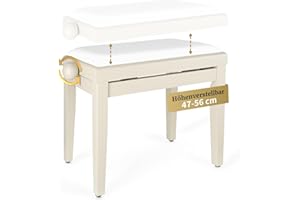 ‎CLASSIC CANTABILE Classic Cantabile Piano Bench Height-Adjustable from 47-56 cm Spindle Mechanism Seat 55 x 32 cm White Velour Cover Stable White Ash Matt