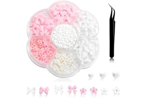 Nayyana Lot de strass colorés en forme de nœud papillon 3D pour ongles - Rose + blanc