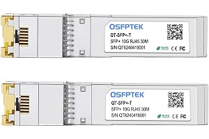 QSFPTEK (2-pack) 10GBASE-T SFP+ RJ45 modul upp till 30 m, 10 g SFP+ RJ45 koppar sändtagare GBIC för Cisco SFP-10G-T-S, Ubiquiti UF-RJ45-10G, mikrotik, D-Link