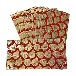 Vanya Creations Gold Leaf Print Design Shagun Envelopes | Pack of 10 | Red Color