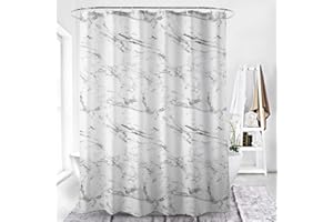 HORIWE Shower Curtains Mould Proof Resistant Waterproof Marble Bathroom Curtain Washable Bath Curtain with 12 Hooks (Marble pattern-white, 180x180cm(71"x71"))