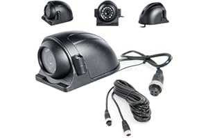 ZHANHONGXIANG Vehicle Backup Side View Camera 12V/24V 12 LED IR Night Vision 4 Pin Reverse Rear View Camera Waterproof IP68 with 5m Video Cable for Truck Bus Trailer RV 5th Wheel Heavy Duty (4PIN Connector)