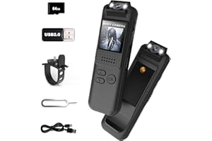 Bextgoo Bodycam, Mini Action Kamera Körperkamera mit 64GB Speicherkarte, Nachtsicht, 1080P HD Sportskamera mit Magnetclip & Fahrradhalterung, Bodycam Körperkamera Mini für Sport und Outdoor