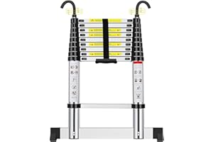 ACROHOME 2.9M/9.5FT Telescoping Ladder, Aluminum Lightweight Telescopic Ladders with Stabilizer and Detachable Hooks, Portable Extension Loft Ladder for RV or Outdoor Work, 330lb Capacity
