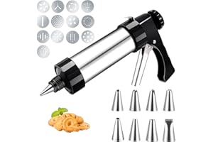 KEYOUNG Set de presse à pâtisserie en acier inoxydable avec 8 douilles et 13 pochoirs, machine à biscuits professionnelle, seringue à garnir pour gâteaux et biscuits