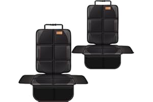 Bacgnyer Car Seat Protector, Child Seat Protection, 600D Waterproof Non-Slip Fabric Thick Padding with 2 Mesh Storage Pockets, Baby Seat Protectors Under Carseat (Black Red Line, 2)