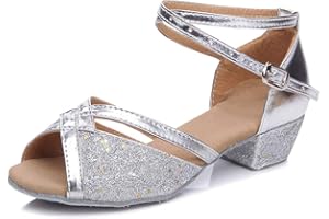 SXSHUN Donna Bambina Scarpe da Ballo Latino da Sala (Taglia EU 23-40) Scarpe da Danza con Tacco Western di 4 CM