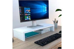 ‎HENOR Henor Monitorständer TV-Bildschirmerhöhung in FSC® Holz 62 x 26.5 x 12 cm. Unterstützt 50 kg Weiß