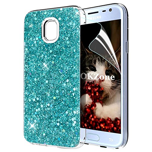 OKZone Compatible Galaxy J3 2017 Case, Bling Glitter Sparkle Design Slim Fit Soft Gel TPU Silicone Skin Cover Anti-scratch Protective Shining Fashion Style Case for Samsung Galaxy J3 2017 (Green)
