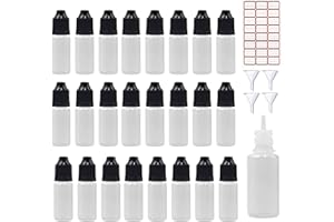 XIAONAN 50 x 10ml Leerflaschen Liquidflaschen Plastikflaschen Dropper Kunststoff Tropfflaschen + 10 Trichter (Flaschen + Schwarzen Kappen + Spitzen + Trichter + Leere Etiketten)