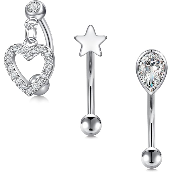 OUFER 16G Curved Barbell Aus G23 Titan – Herz- Oder Sternkopf, Perfekt Für Vertical Labret, Rook, Eyebrow & Helix Piercing, 8mm Stablänge